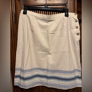 Christopher & Banks Cream Skirt with Blue Stripes
Size 10